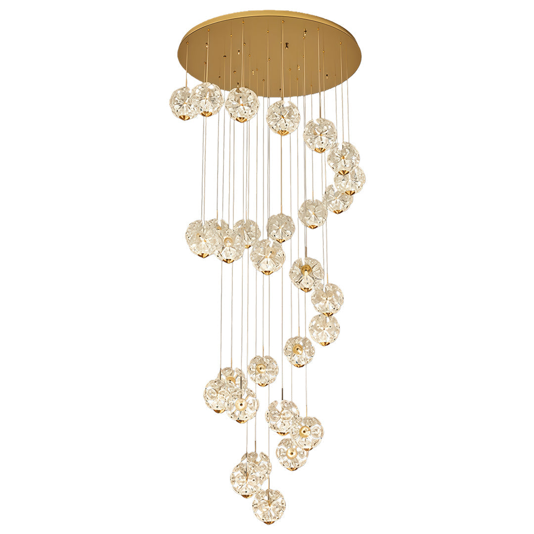 Crystal Flower Ball Staircase Chandelier, Gold Iron Long Drop Light 11