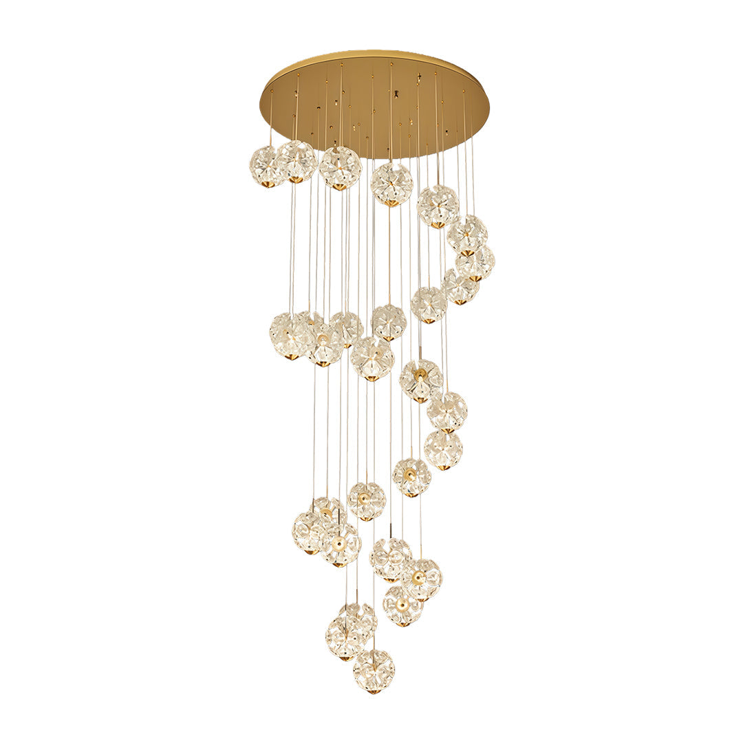 Crystal Flower Ball Staircase Chandelier, Gold Iron Long Drop Light 9