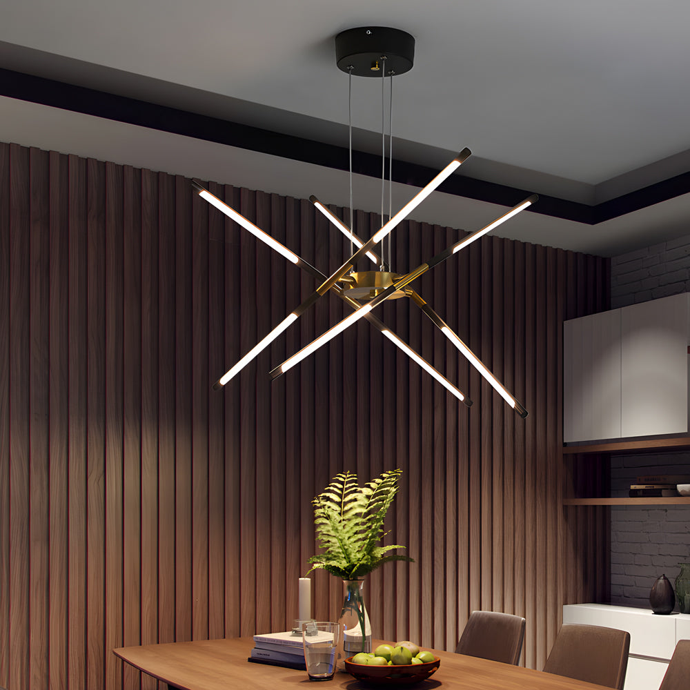 Stepless Dimming Sputnik Chandelier, Gold Rod LED