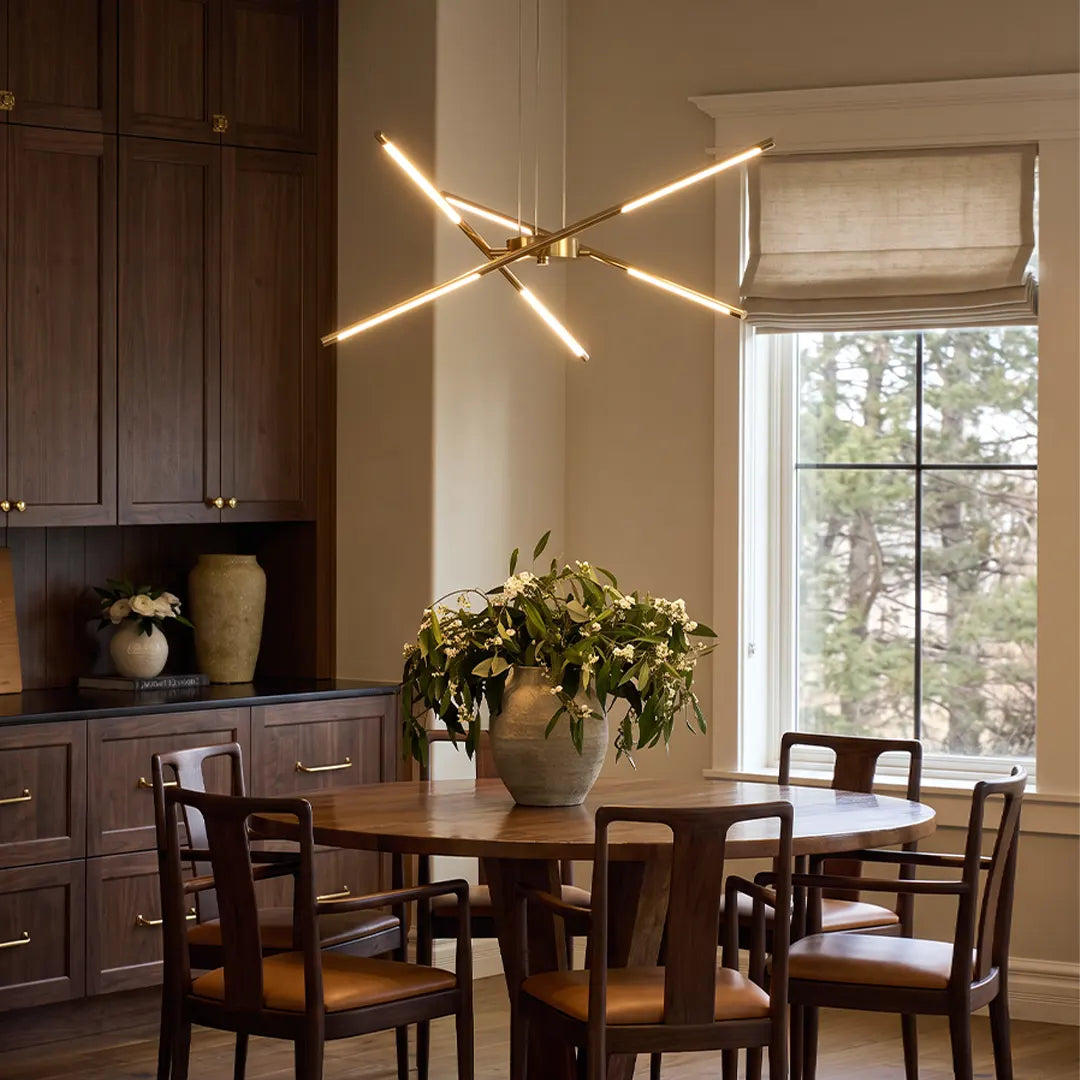 Stepless Dimming Sputnik Chandelier, Gold Rod LED