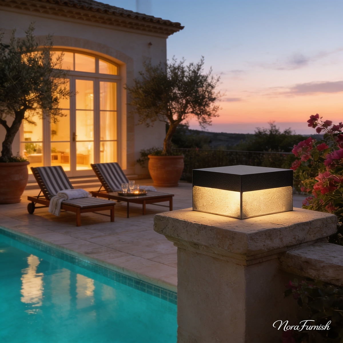 Square Fence Pillar Light, 16 in W x 8 in H, Hardwired