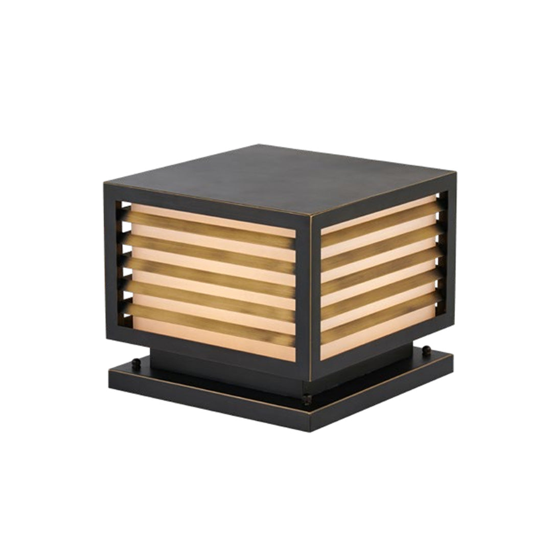 Louvered Cube Pier Light, Black Copper Pillar Cap Light