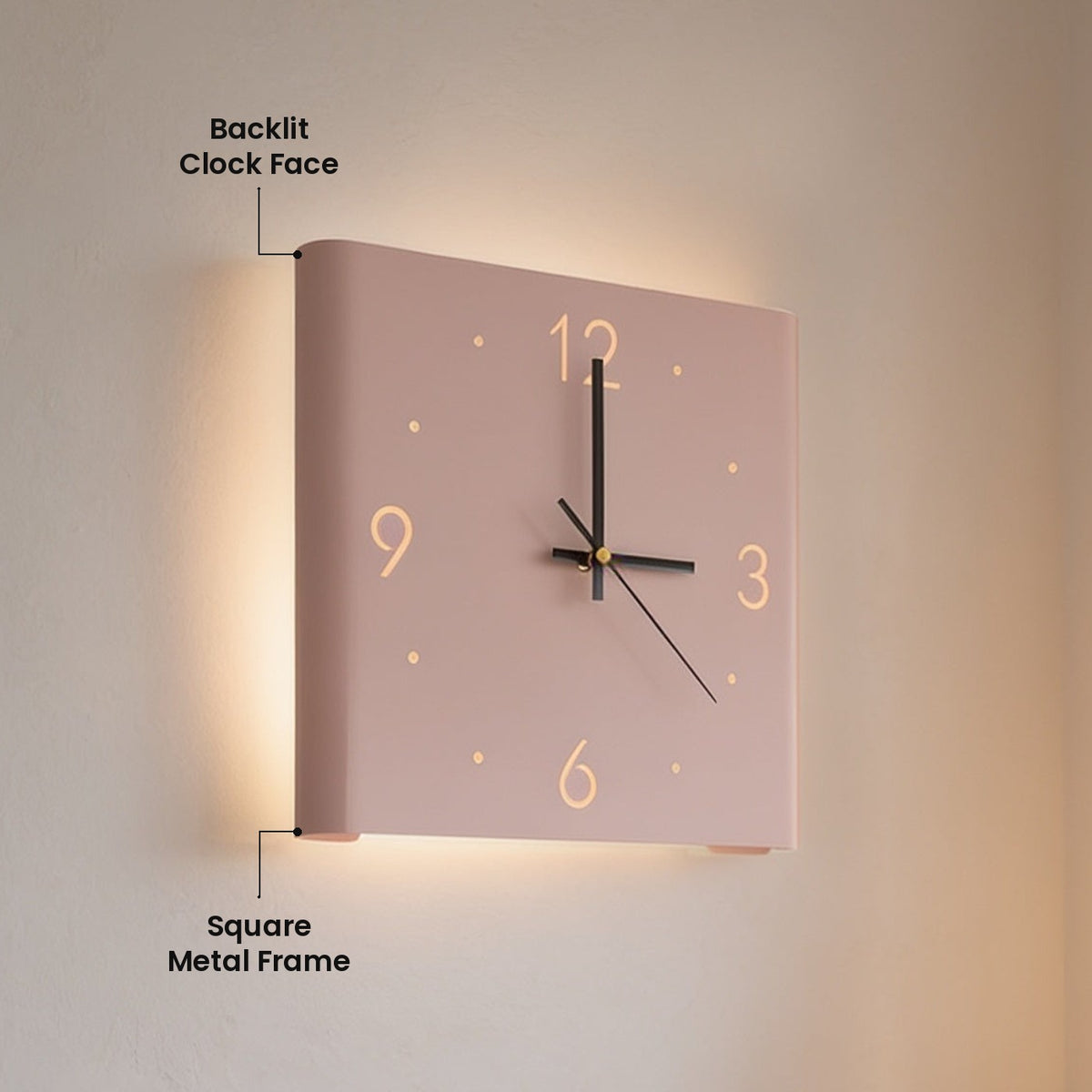 Backlit Wall Clock Light: Backlit Clock Face, Square Metal Frame