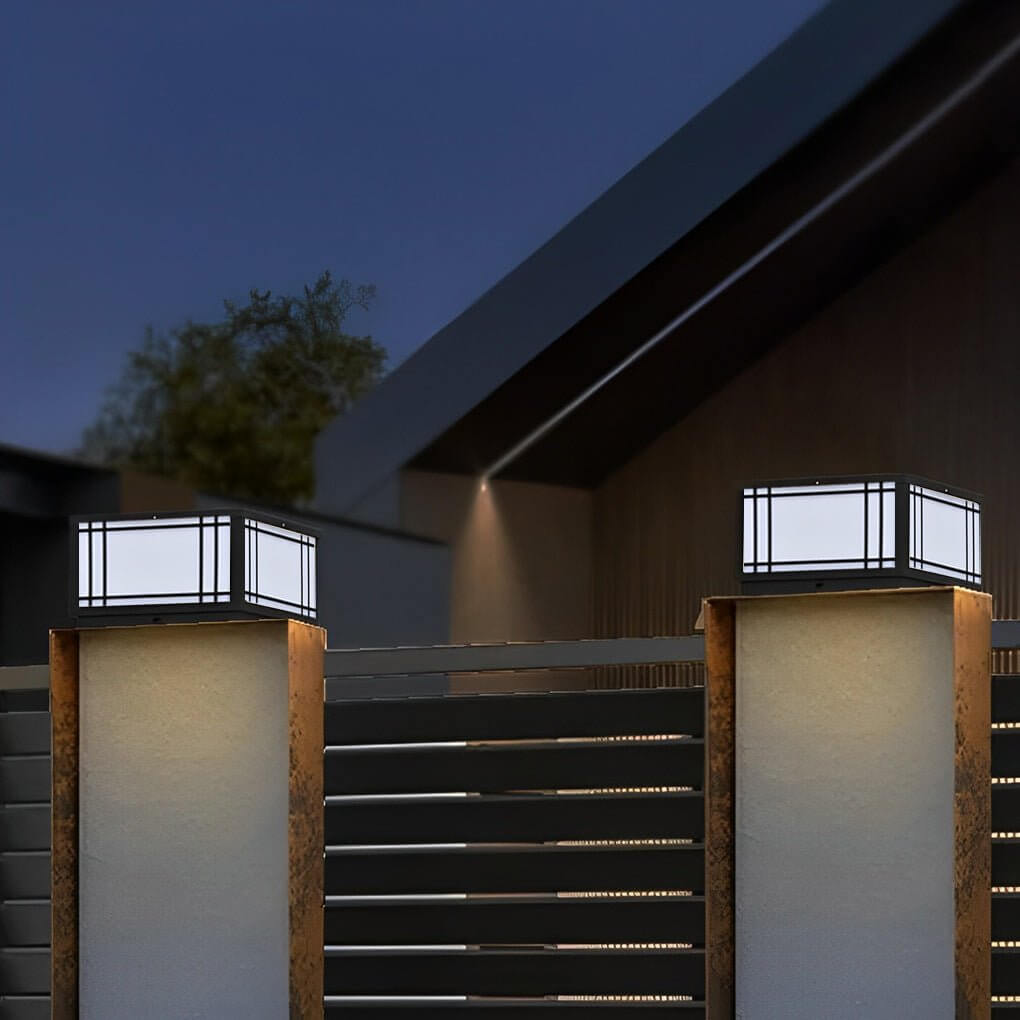 Craftsman Grille Pillar Light, Black Stainless Steel Post Cap Light 3