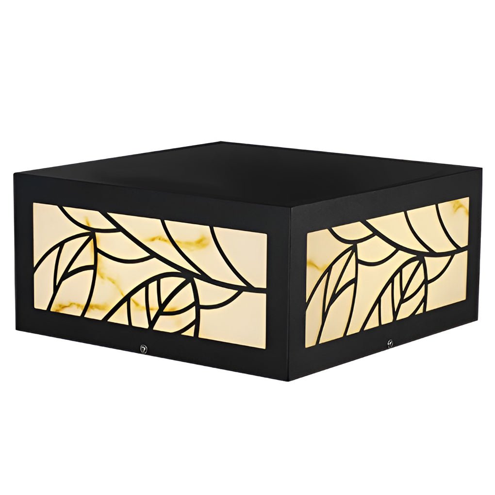 Square Marble Look Pillar Light, Steel Solar Post Light