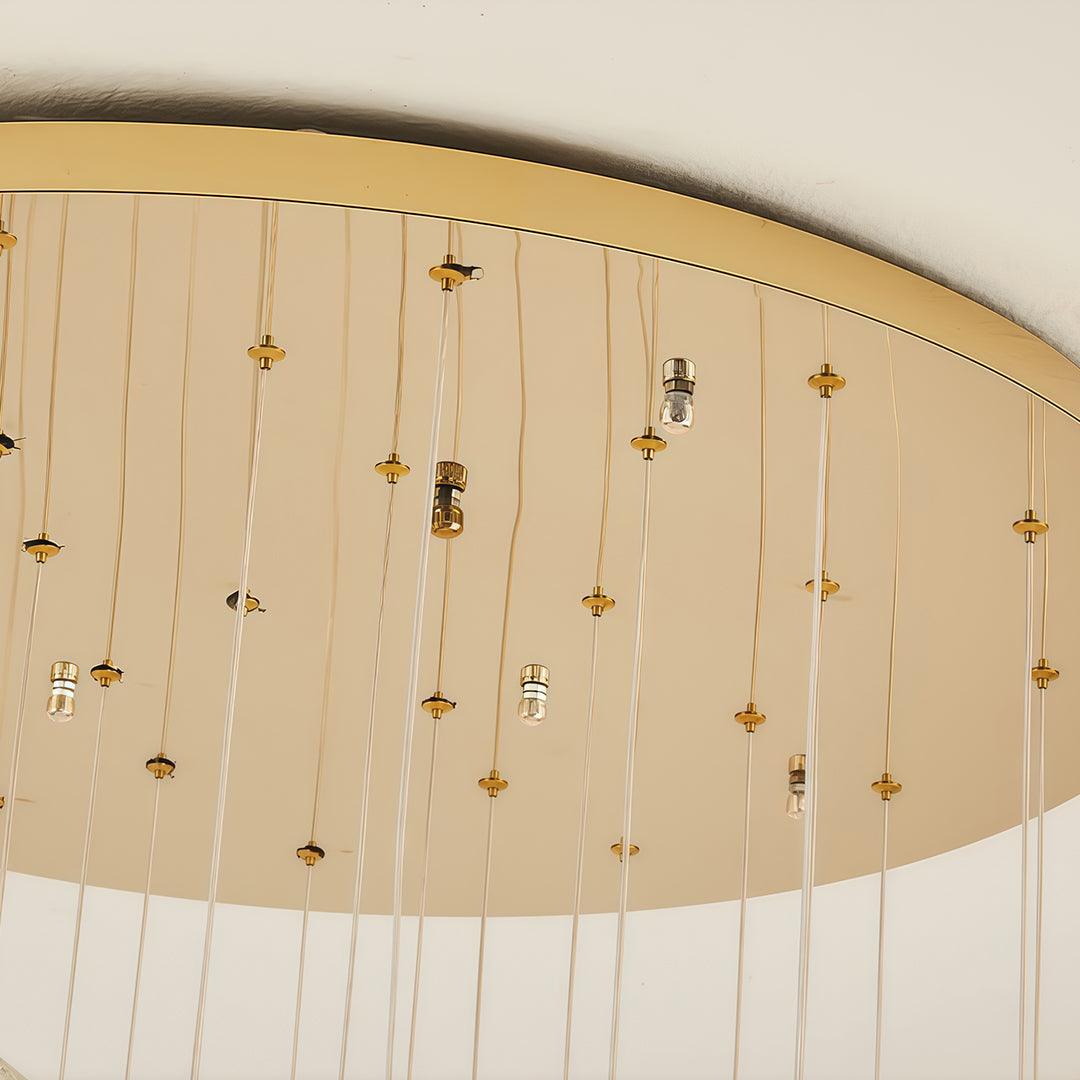 Crystal Flower Ball Staircase Chandelier, Gold Iron Long Drop Light 6