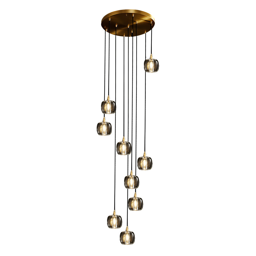 Crystal Cube Spiral Staircase Chandelier, Copper Long Drop Light 20