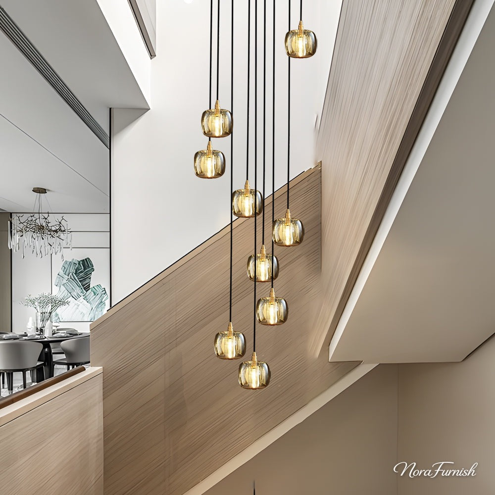 Crystal Cube Spiral Staircase Chandelier, Copper Long Drop Light 10