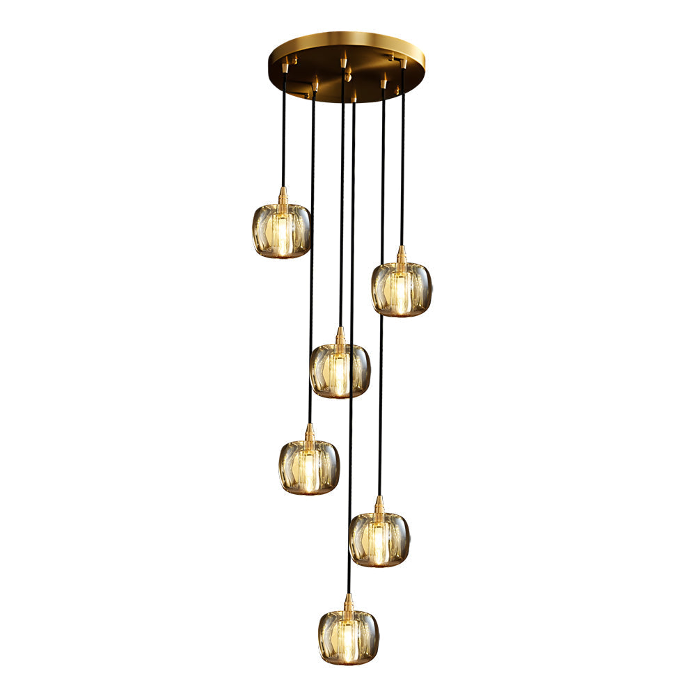 Crystal Cube Spiral Staircase Chandelier, Copper Long Drop Light 19