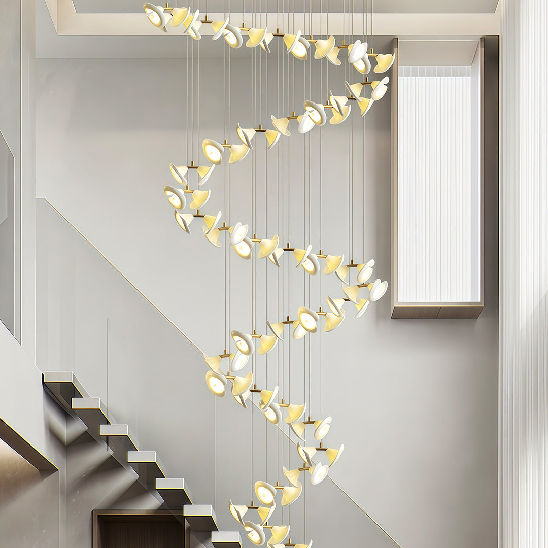 Ceramic Tulip Spiral Staircase Chandelier, Gold Stainless Steel Light 5