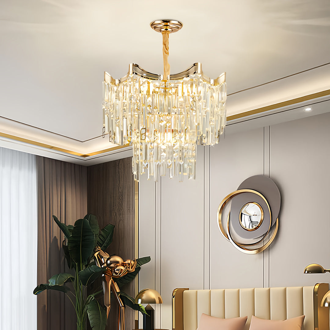 Crystal Waterfall Tiered Chandelier, Gold Metal Ceiling Light 4