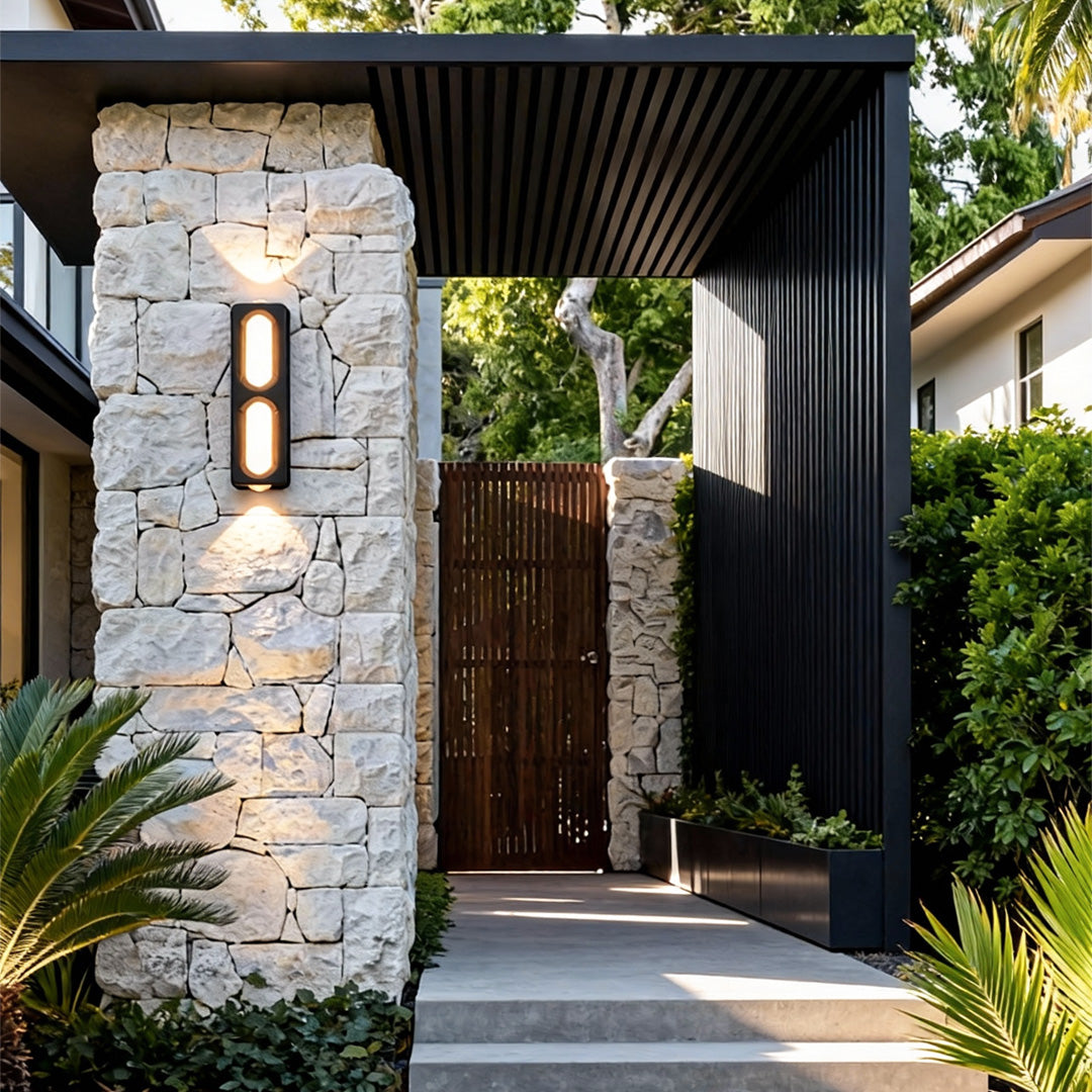 Portal Up and Down Outdoor Wall Light, Black Aluminum Sconce