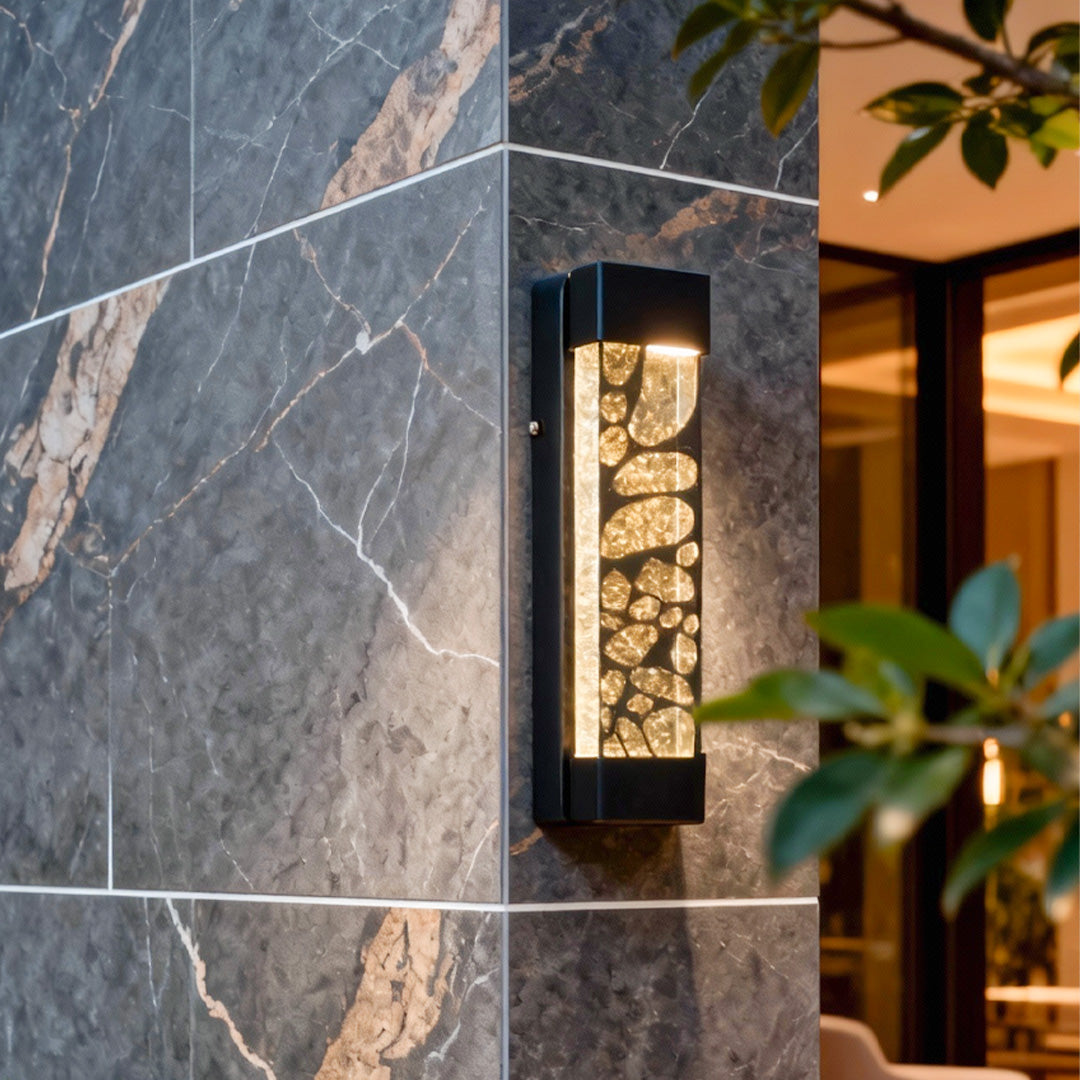 Crystal Bar Outdoor Wall Light, Black Aluminum Entry Sconce