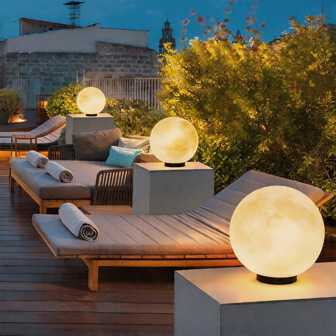 Moon Globe Pillar Light, Textured Resin Outdoor Garden Light 8