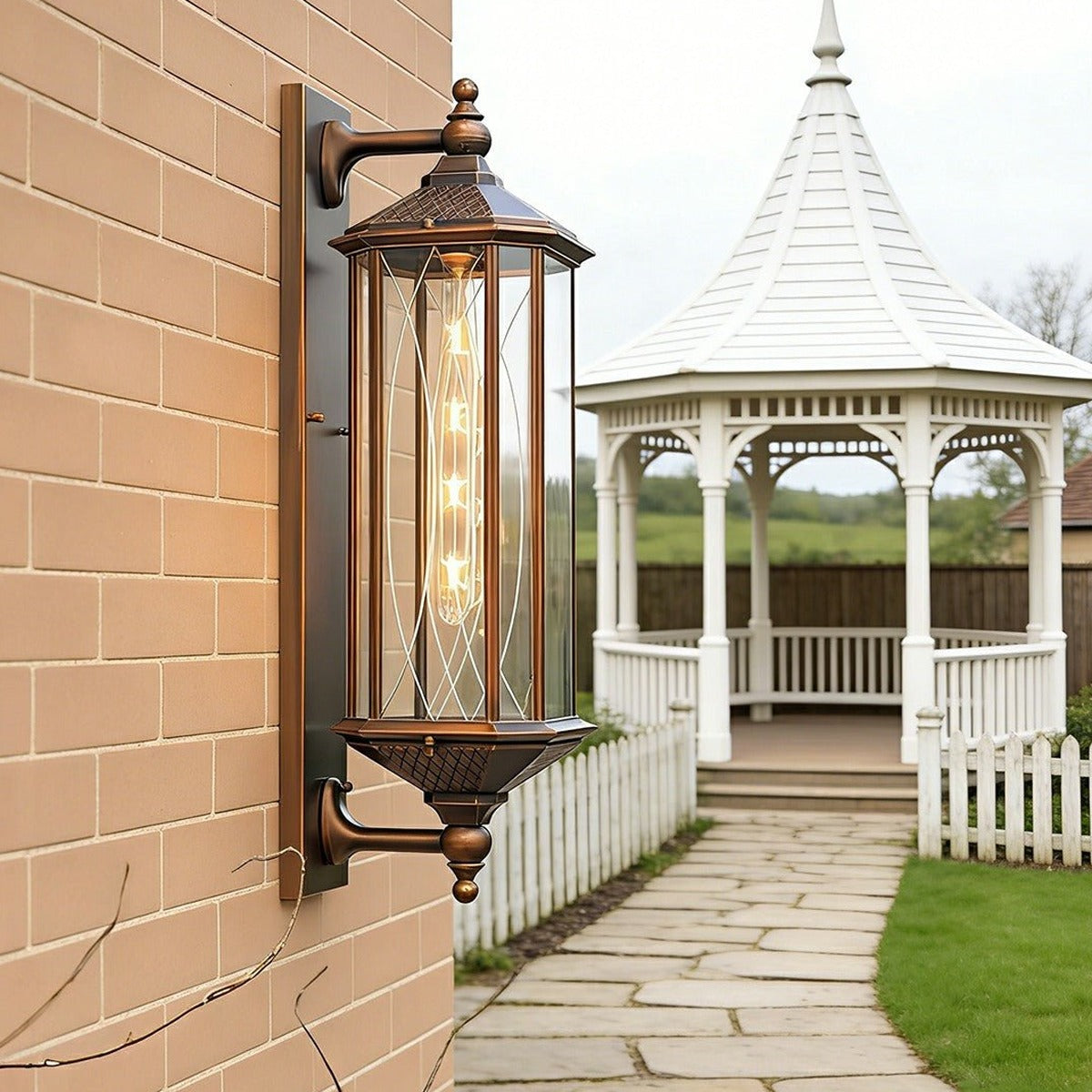 Tall Column Carriage Lantern, Coffee Aluminum Outdoor Wall Light 3