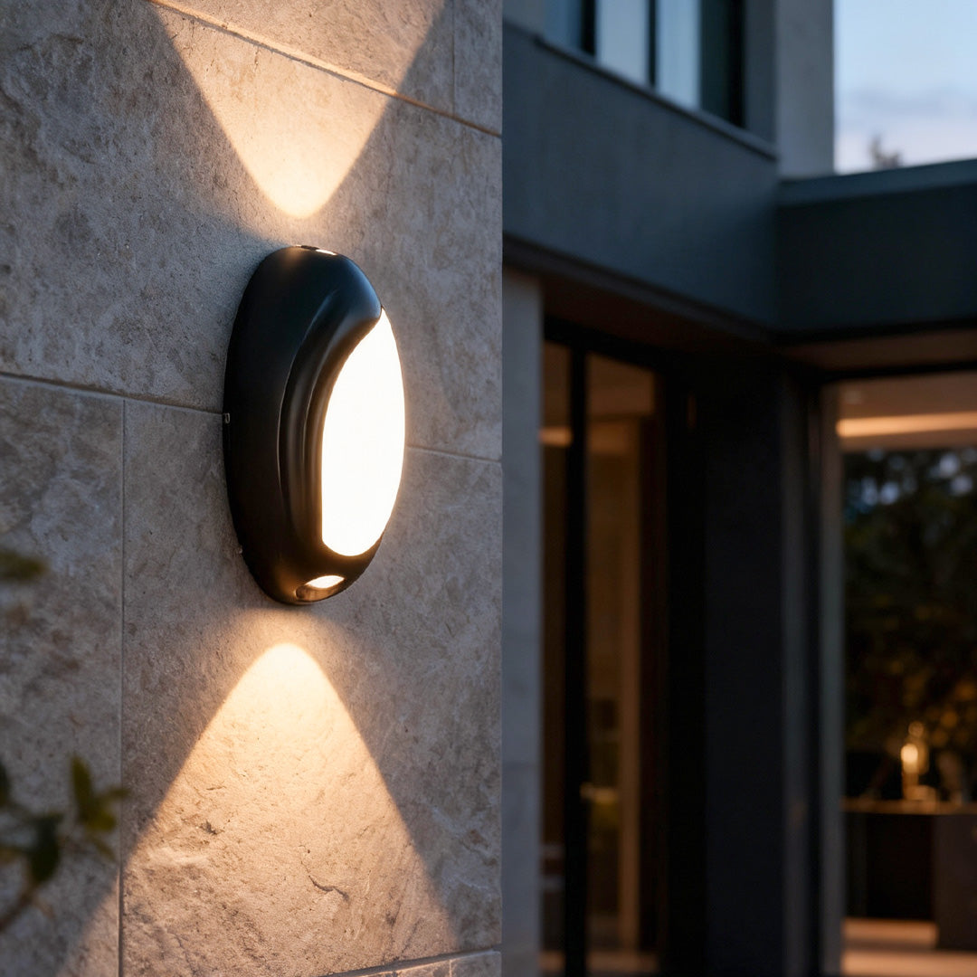 Oval Shell Outdoor Wall Light, Black Aluminum Doorway Lamp