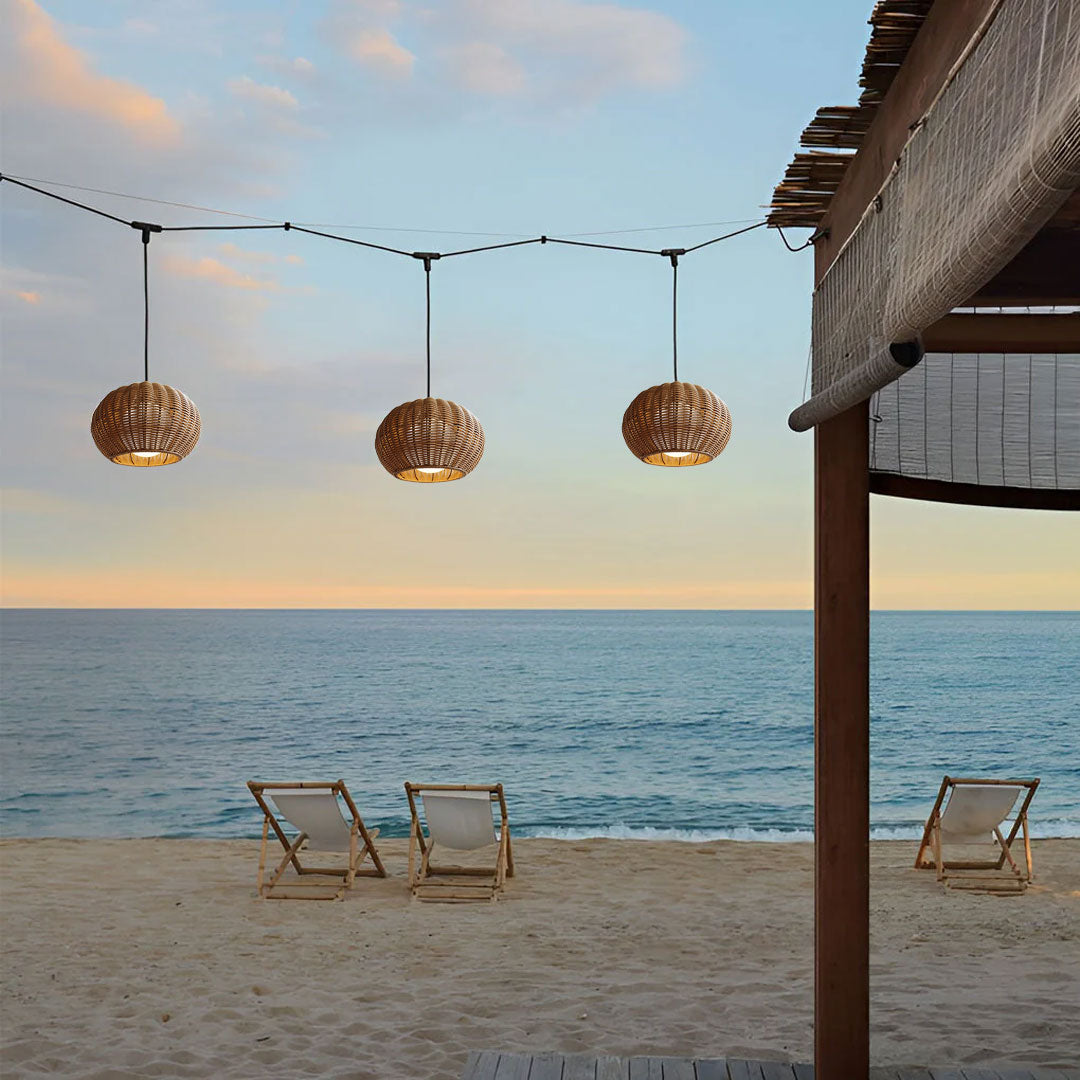 Isla Terrace Restaurant Set – Lamu Rattan Outdoor Pendant