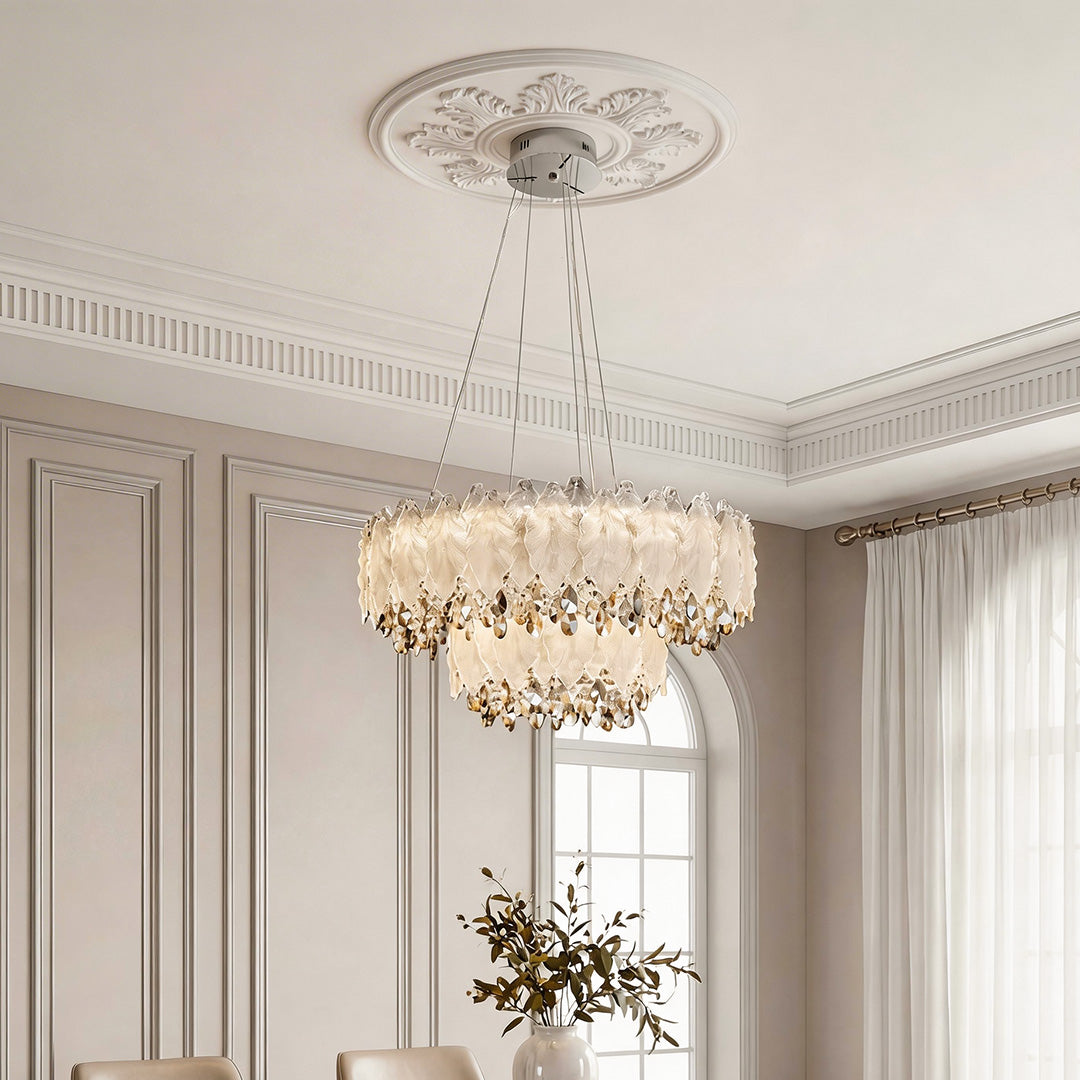 Country French Leaf Crystal Chandelier, Champagne Gold Light
