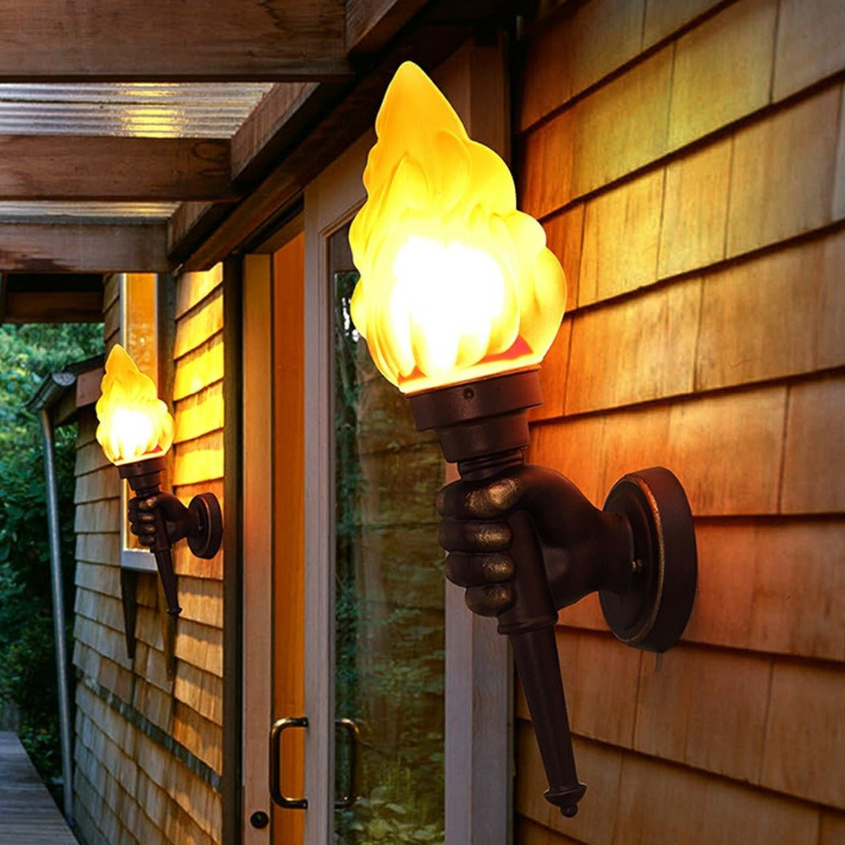 Torch Bearer Flame Wall Sconce, Coffee Aluminum Porch Light 2