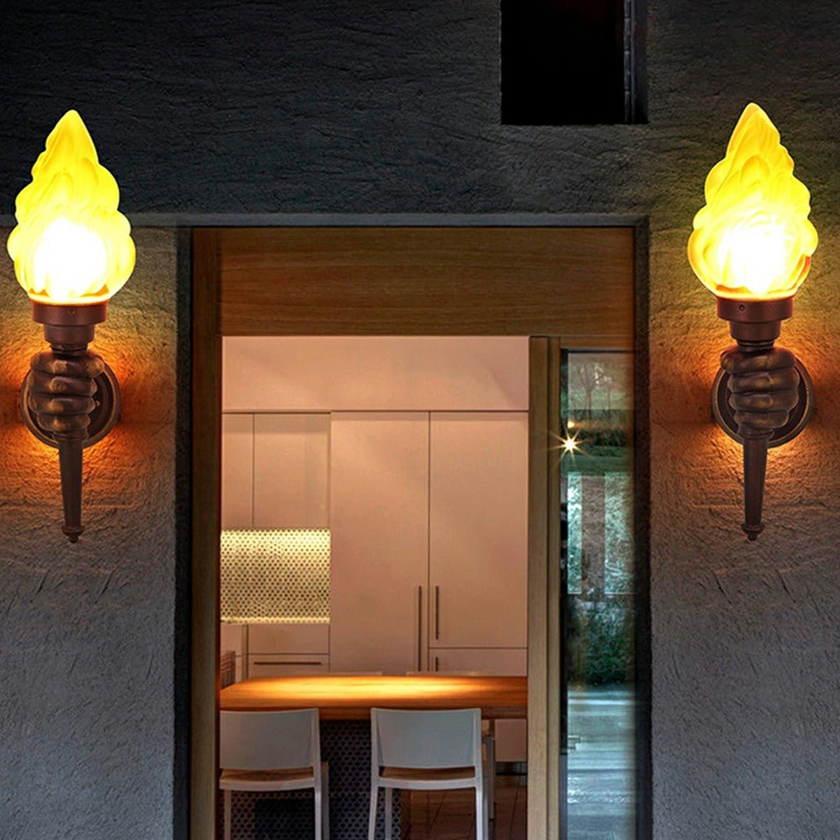 Torch Bearer Flame Wall Sconce, Coffee Aluminum Porch Light 3