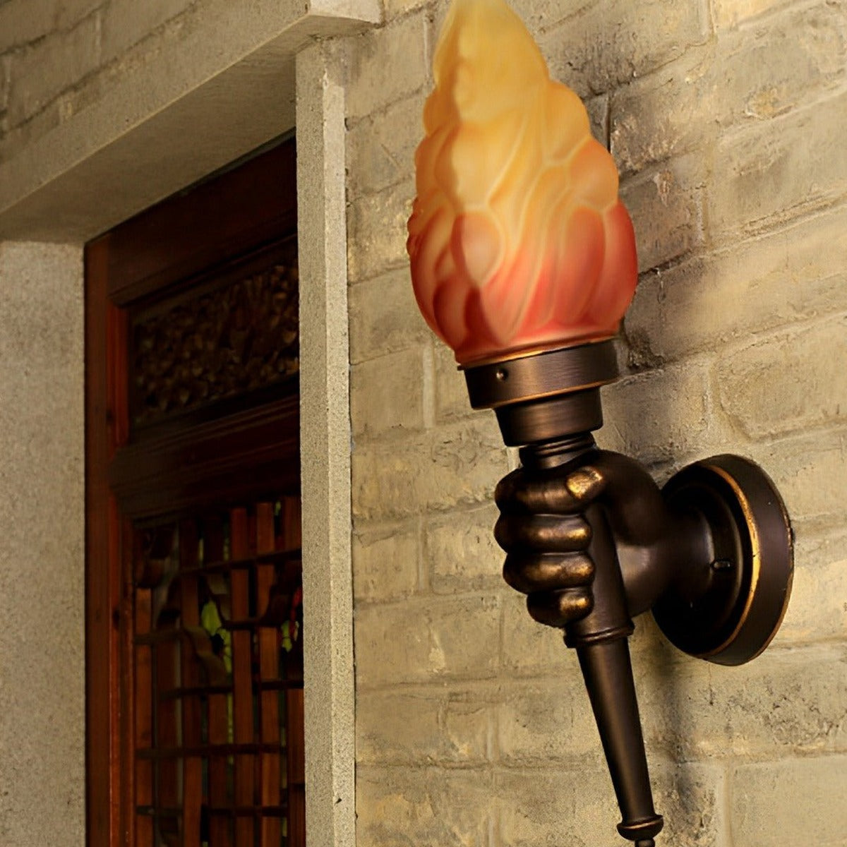 Torch Bearer Flame Wall Sconce, Coffee Aluminum Porch Light 4