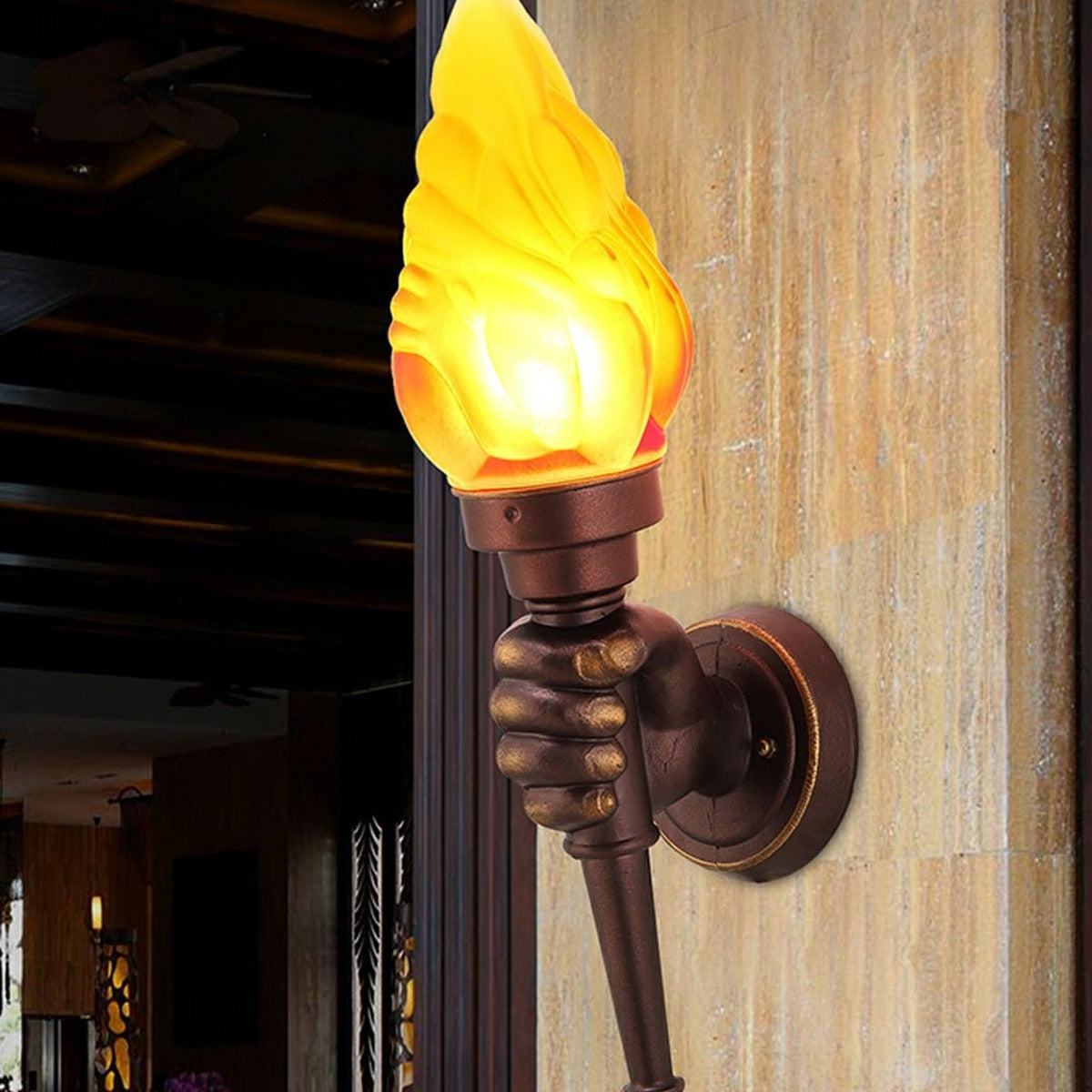 Torch Bearer Flame Wall Sconce, Coffee Aluminum Porch Light 6