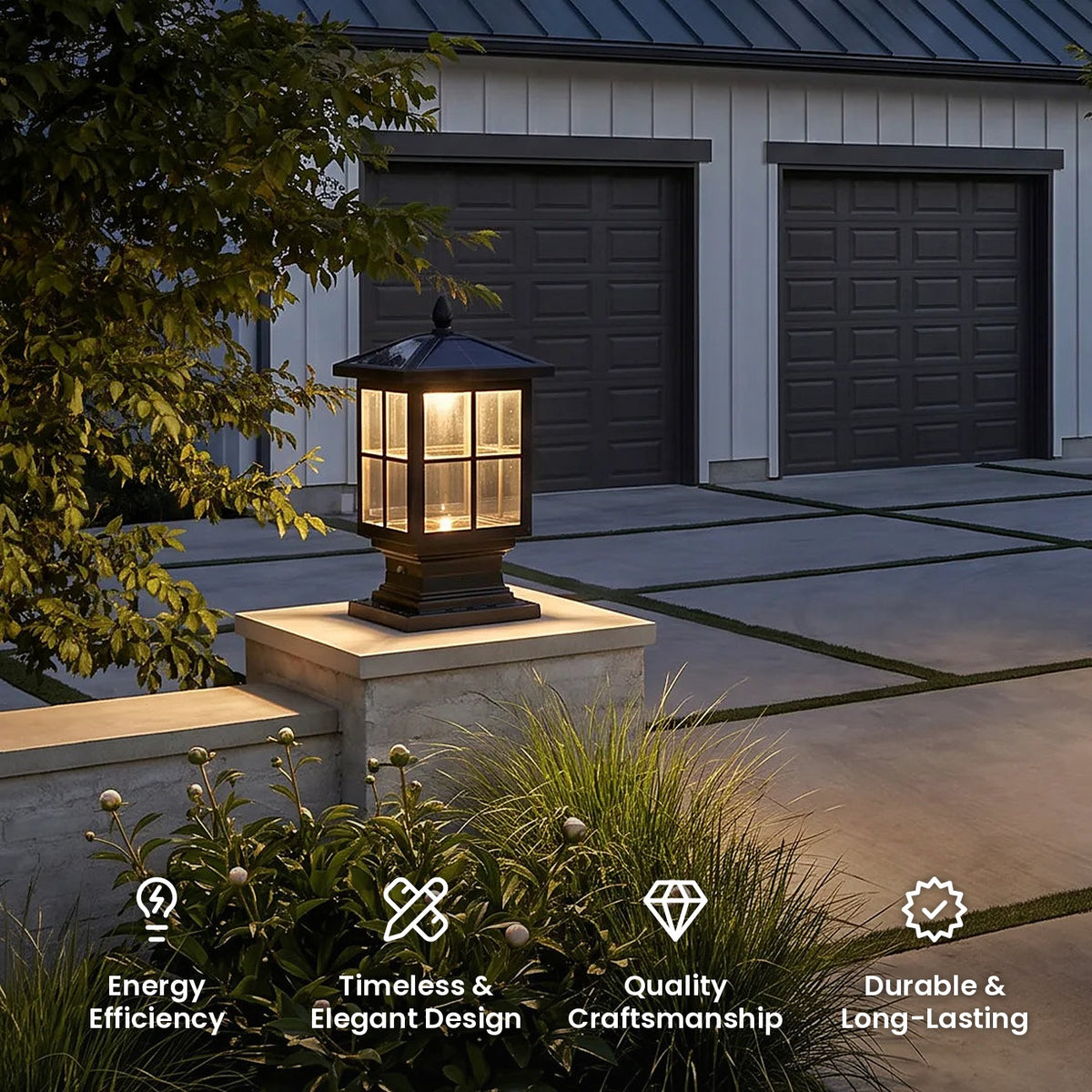 Traditional Stone Pillar Light: energy efficiency, timeless and elegant design, quality craftsmanship, durable and long-lasting