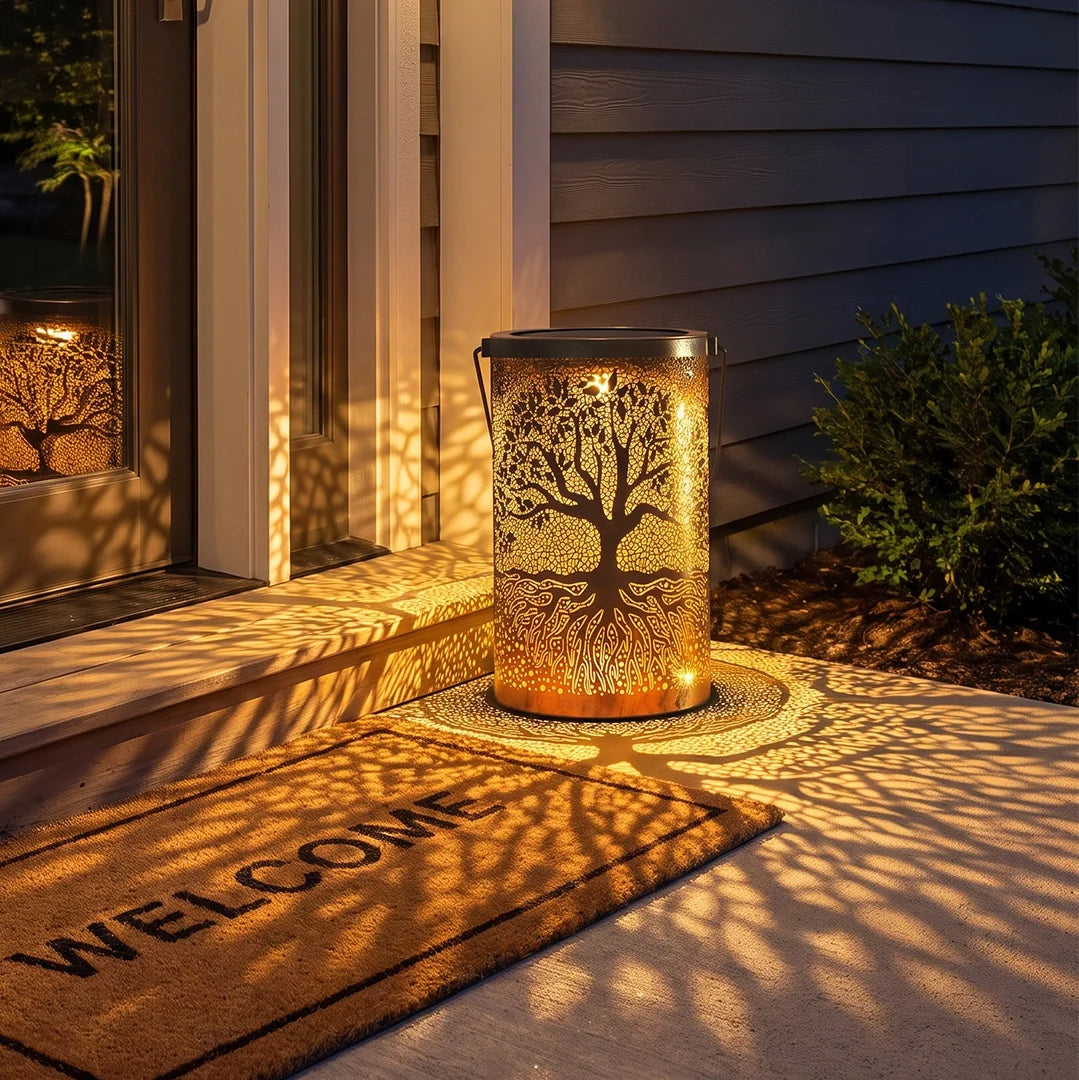 Set of 2 Tree of Life Solar Lanterns, Copper Iron Hanging Lanterns 3