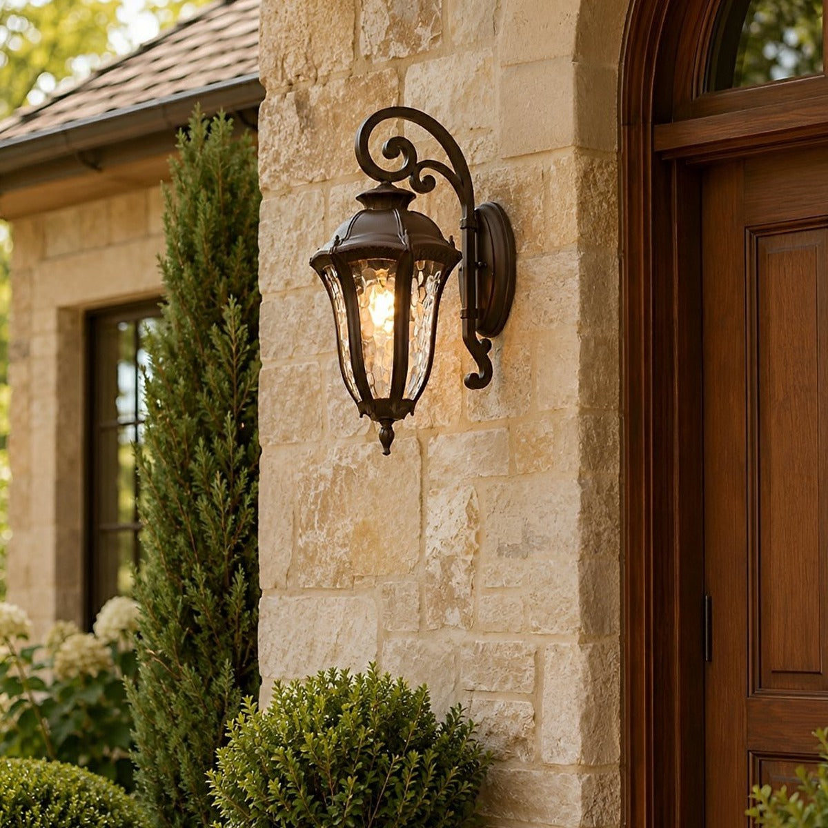 Tuscan Scroll Porch Lantern, Dark Coffee Aluminum Wall Light