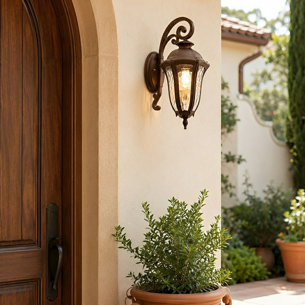 Tuscan Scroll Porch Lantern, Dark Coffee Aluminum Wall Light 3