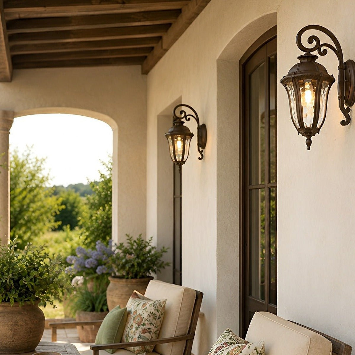 Tuscan Scroll Porch Lantern, Dark Coffee Aluminum Wall Light 5