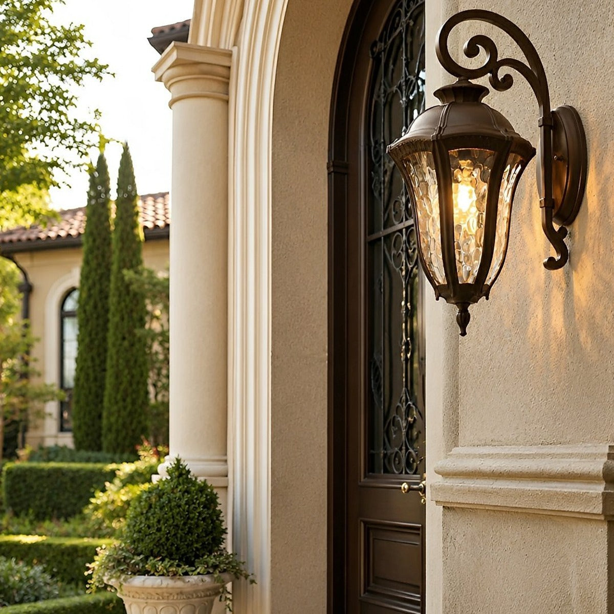 Tuscan Scroll Porch Lantern, Dark Coffee Aluminum Wall Light 7