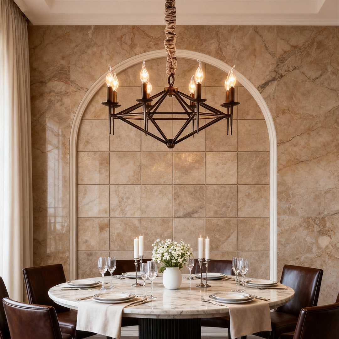 Geometric Diamond Candle Chandelier, Brown Metal Ceiling Light 5