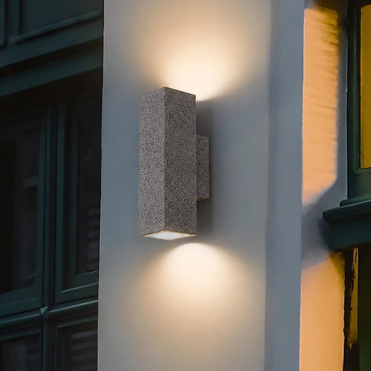 Twin Beam Block Wall Light, Concrete Up and Down Outdoor Sconce