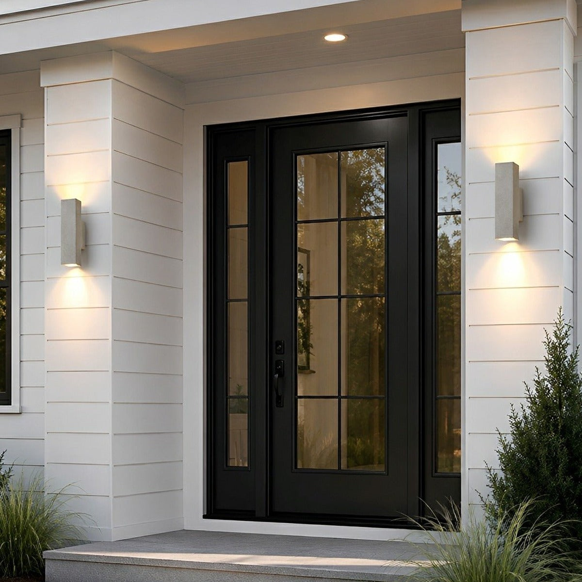 Twin Beam Block Wall Light, Concrete Up and Down Outdoor Sconce 12