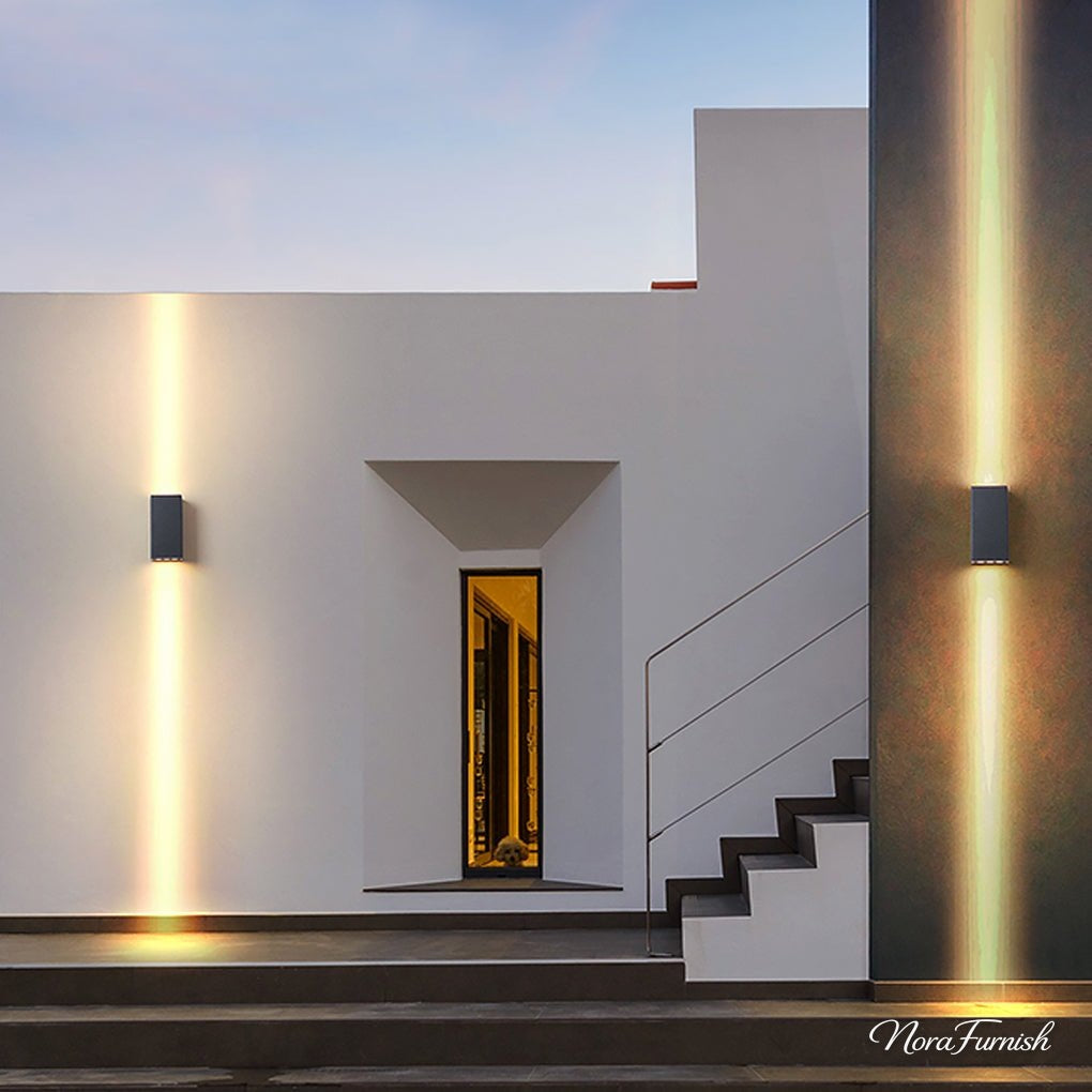 Courtyard Up and Down Wall Light, Black Aluminum Glass Sconce, view 7