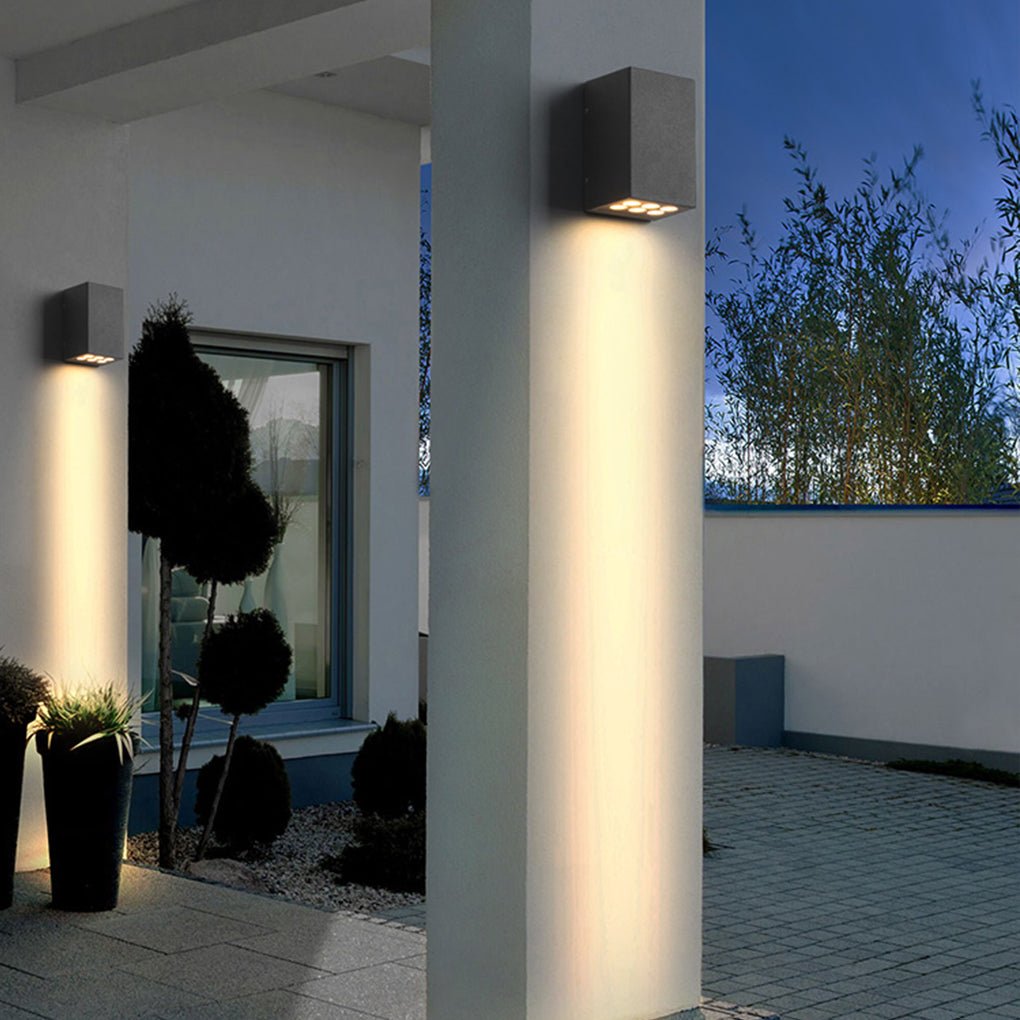 Courtyard Up and Down Wall Light, Black Aluminum Glass Sconce