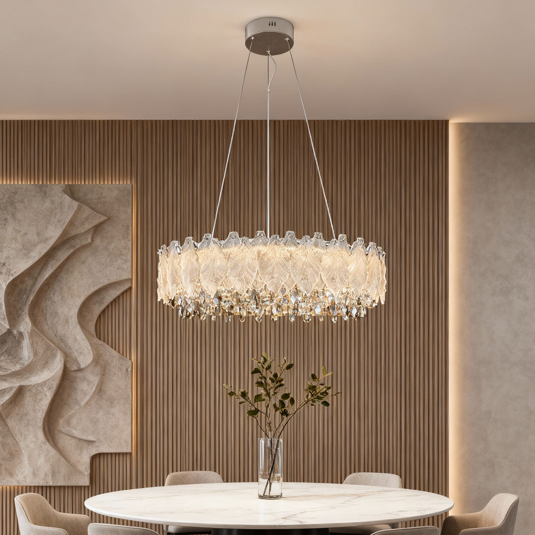 Country French Leaf Crystal Chandelier, Champagne Gold Light 6