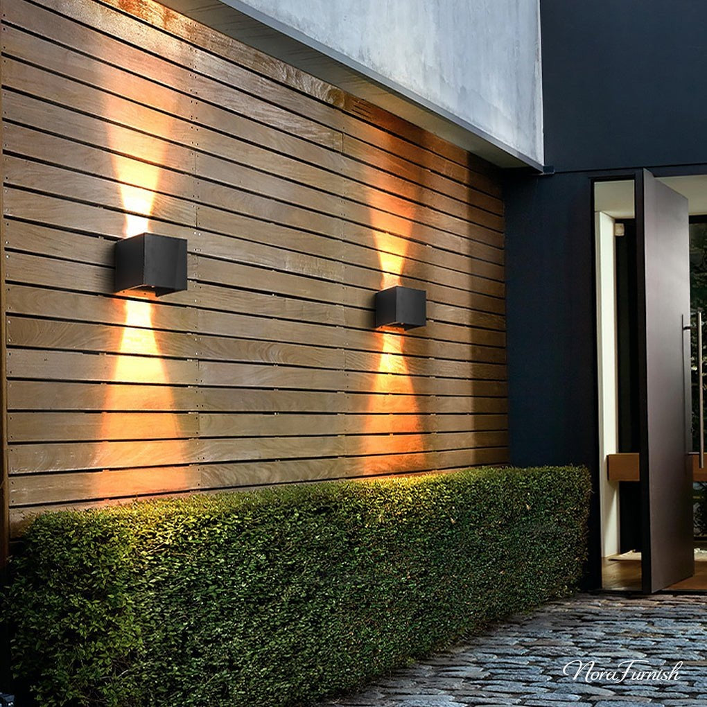 Square Two Way Wall Sconce, Black Aluminum Outdoor Wall Light, view 3