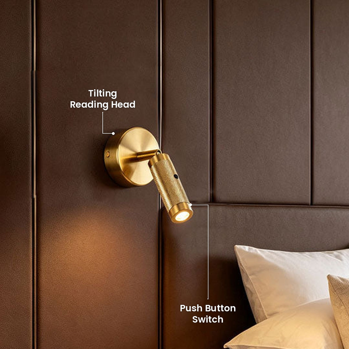 Up and Down Reading Wall Light: Tilting Reading Head, Push Button Switch