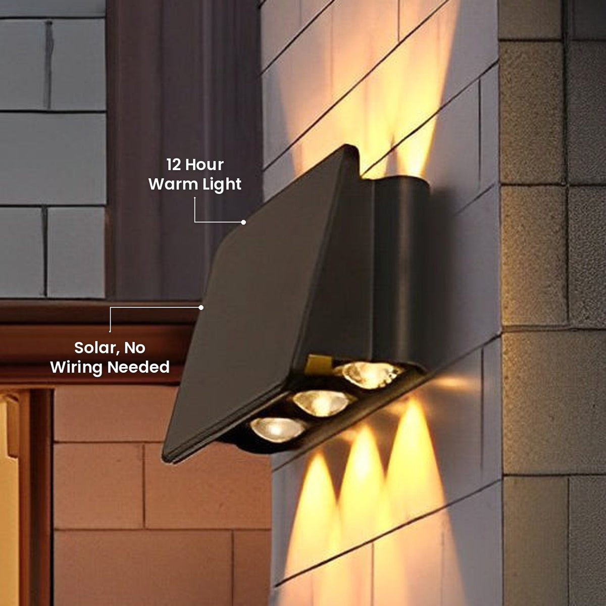 Up and Down Solar Wall Sconce: 12 Hour Warm Light, Solar, No Wiring Needed