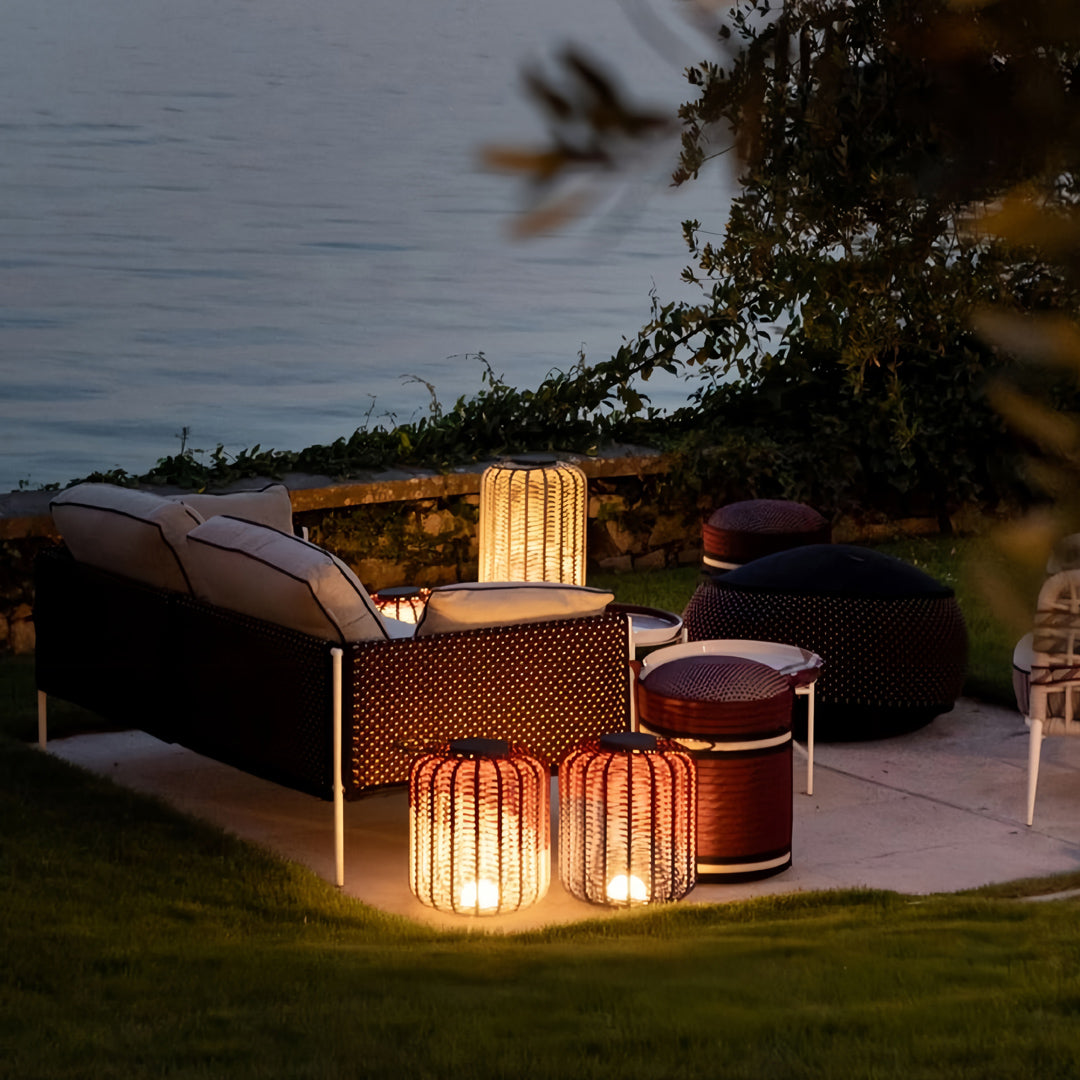 Woven Rope Lantern, Stainless Steel Frame Outdoor Floor Lantern