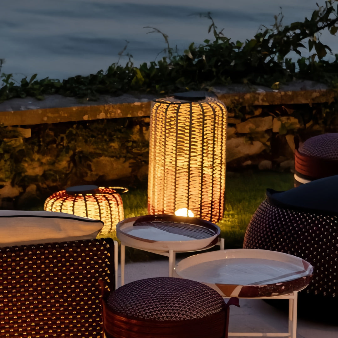 Woven Rope Lantern, Stainless Steel Frame Outdoor Floor Lantern