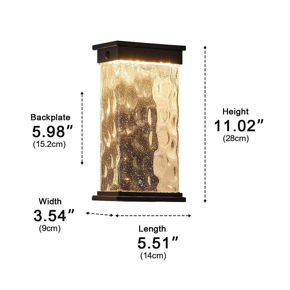 Water Wave Glass Box Lantern, Black Aluminum Outdoor Wall Light 13