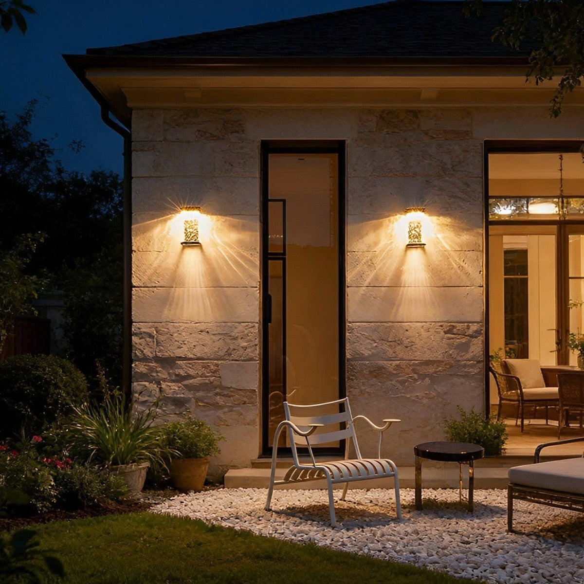 Water Wave Glass Box Lantern, Black Aluminum Outdoor Wall Light 2
