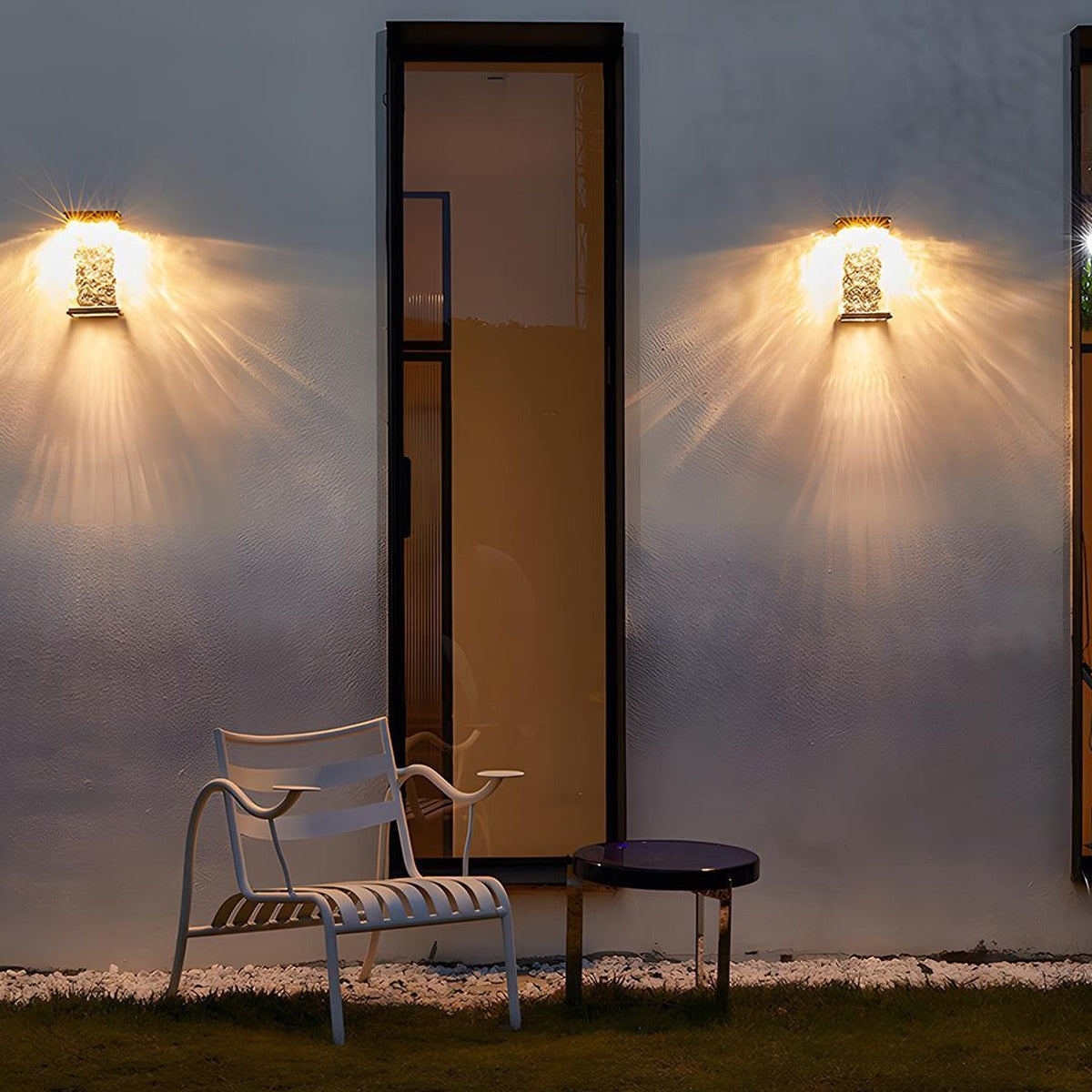 Water Wave Glass Box Lantern, Black Aluminum Outdoor Wall Light 3