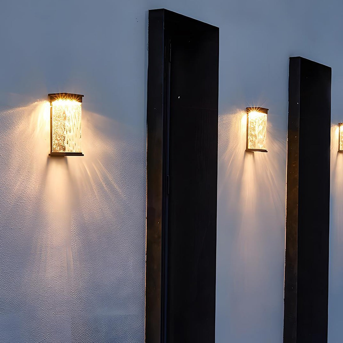 Water Wave Glass Box Lantern, Black Aluminum Outdoor Wall Light 7