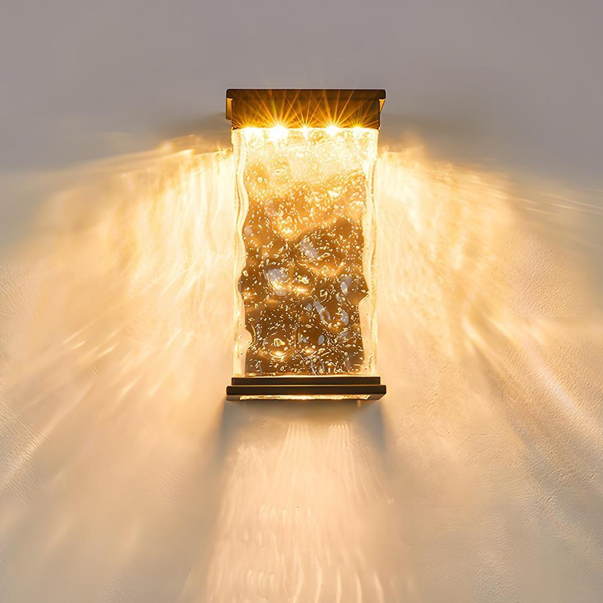 Water Wave Glass Box Lantern, Black Aluminum Outdoor Wall Light 8