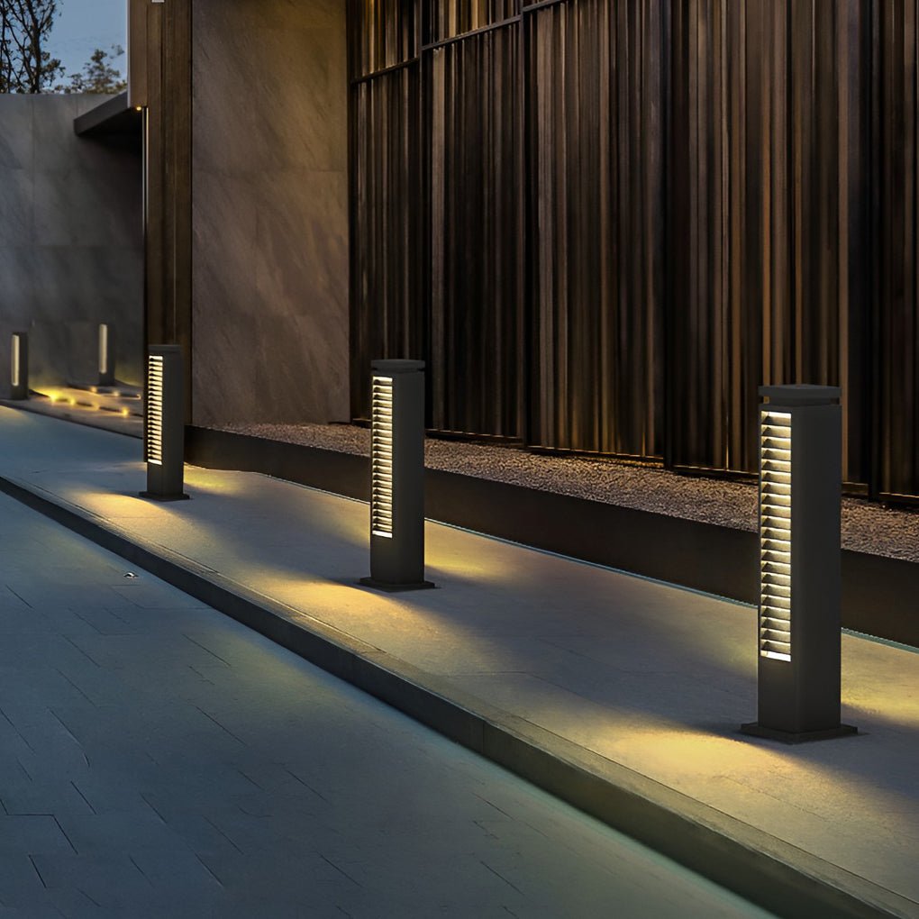 Louvered Bollard Light, Stainless Steel Slatted Pathway Post, view 6