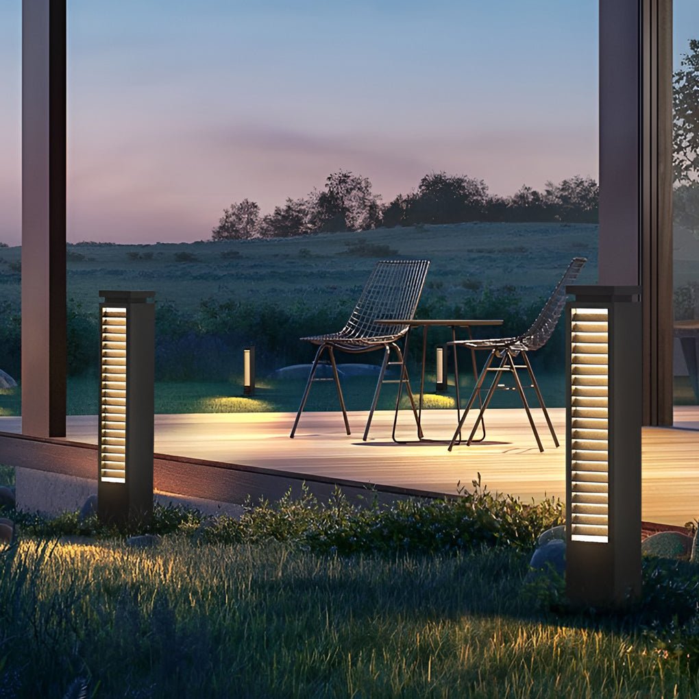 Louvered Bollard Light, Stainless Steel Slatted Pathway Post, view 5
